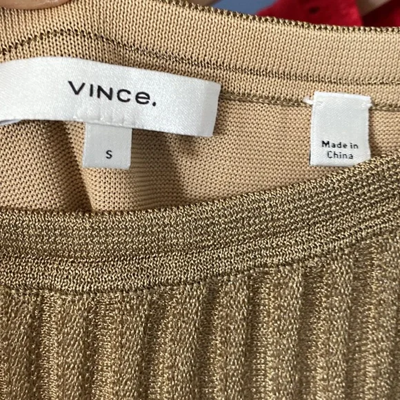 VINCE Pleated Metallic Crochet-Knit Midi Skirt Bronze - Picture 3 of 11